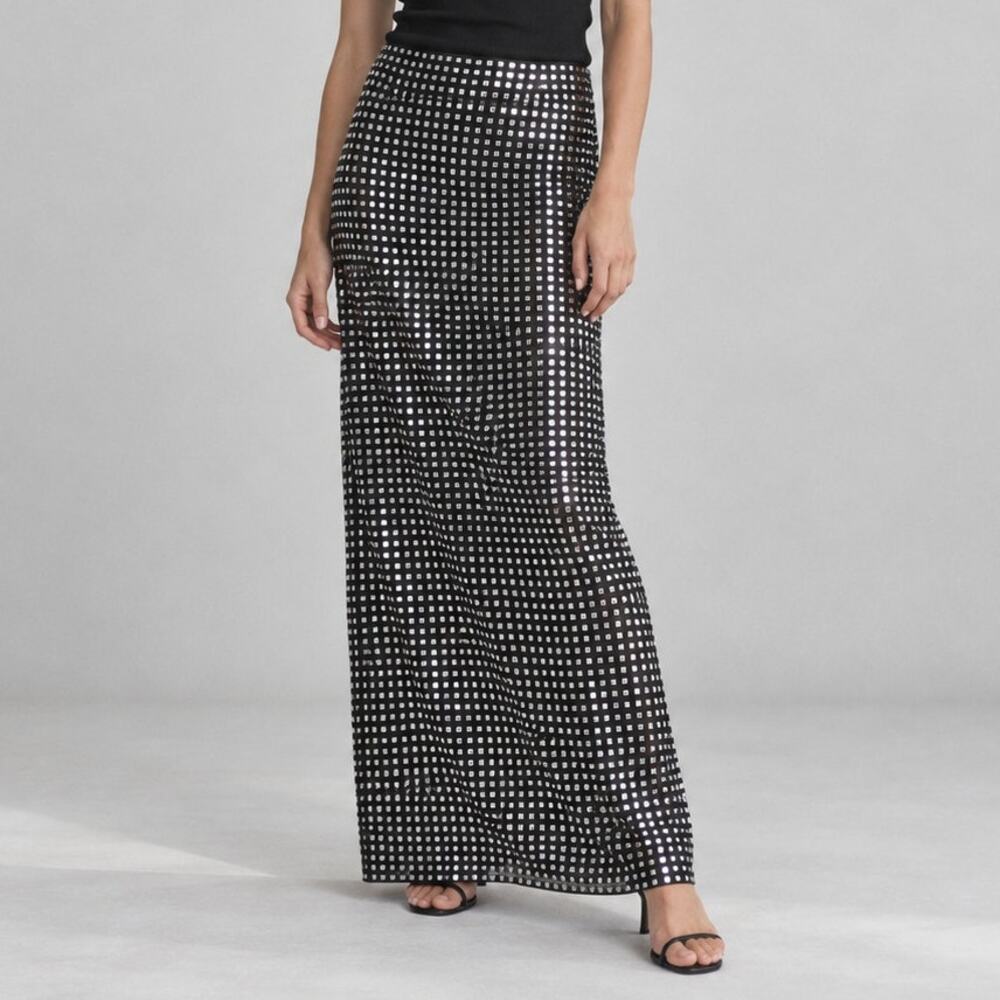 NWT White Fox Good Vibes Only Embellished Maxi Skirt Black/Crystal XL
